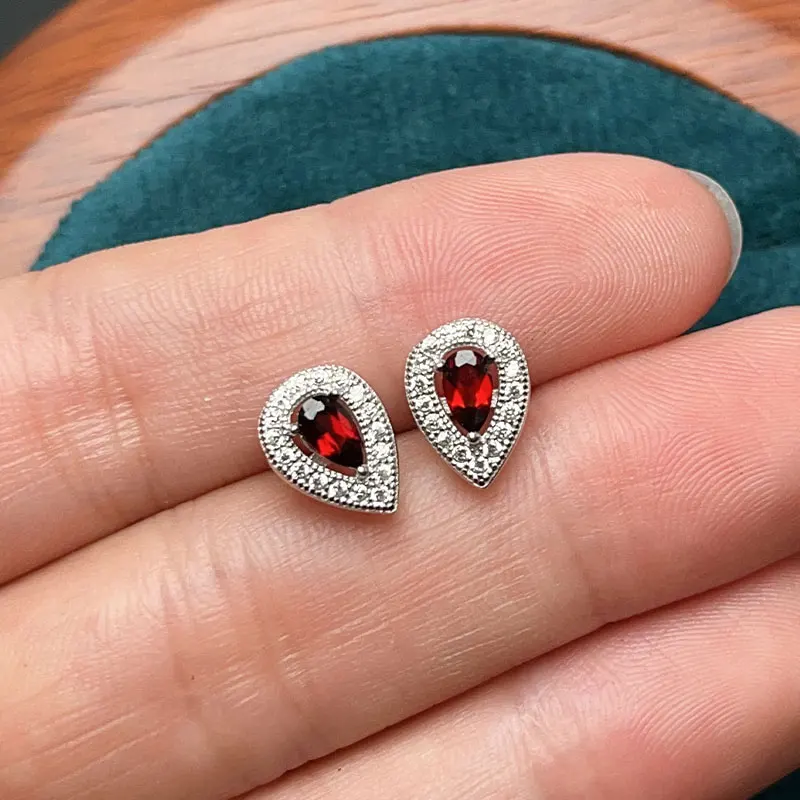 

Earrings Setting 3 Layers 18K Gold Plating 3mm*5mm natural garnet Gemstone Stud Earrings