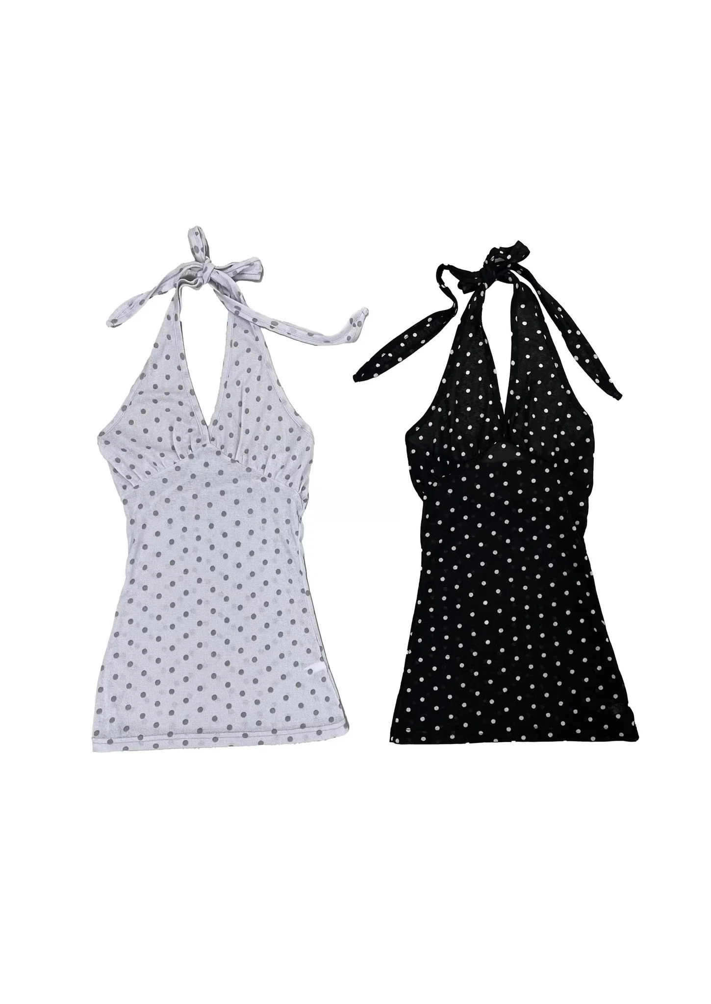 Vintage V-neck Backless Sexy Slim Camisole Women 2025 Summer New Streetwear Polka Dot Printing Lace Up Halter Tops