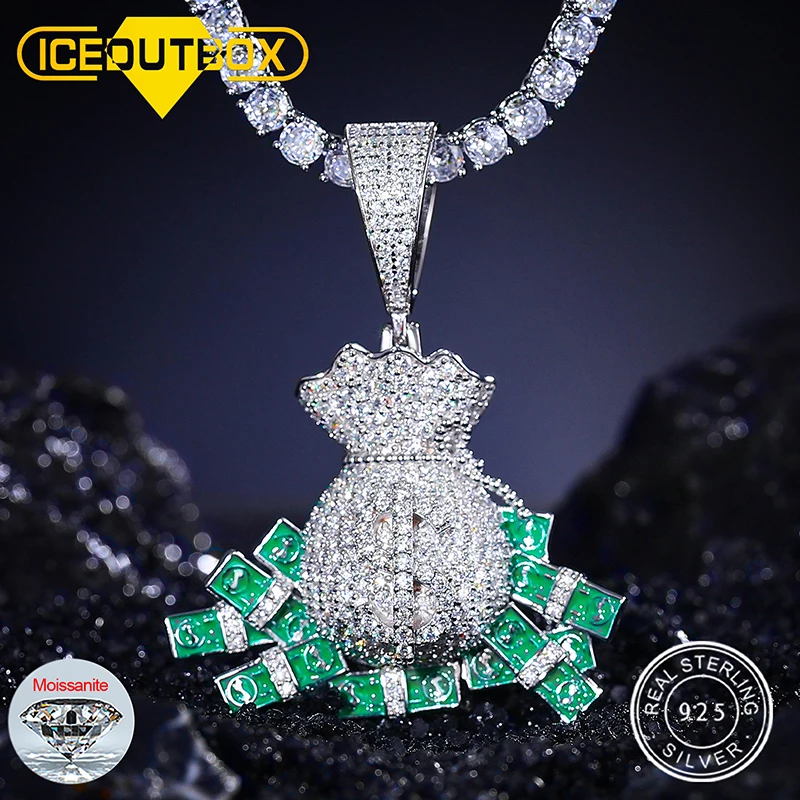 S925 Silver Dollar Money Bag Pendant Necklace