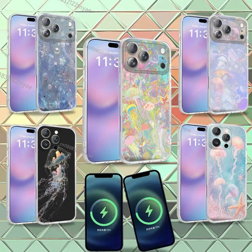 

Blue Melancholy Ocean Jellyfish Phone Case For iPhone 16,14,11,17,13,15,12,Air,Plus,Pro,Max,E,Mini Frosted for Magnetic Wireless
