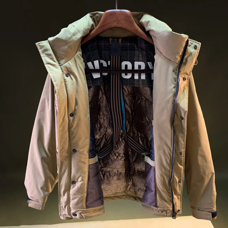 

Multi pocket workwear outdoor down jacket men's winter oversized loose hooded windproof and warm jacket