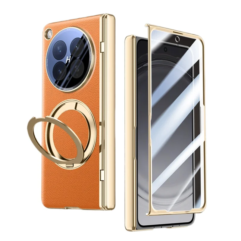 

Чехол GKK для OPPO Find N6: Роскошный кожаный чехол-книжка из ПК с магнитным вращающимся кольцом-держателем и HD-стеклом для защиты конфиденциальности