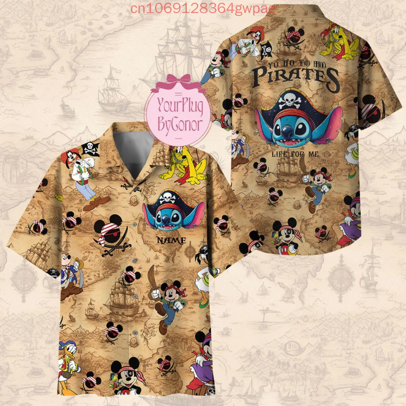 Disney Stitch Hawaiian Shirt Mickey Pirates of The Caribbean Men and Women Shirt Minnie Stitch Pirates Short Sleeve Tops