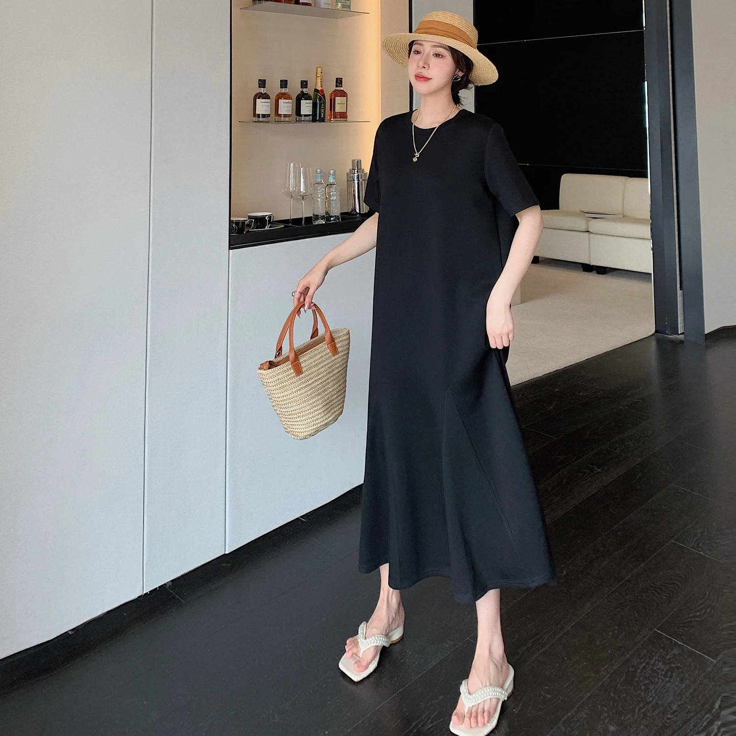 Été grande taille femmes lâche t-shirt Dr minceur ventre couvrant Fi queue jupe coréenne Sle a-ligne longue Dr