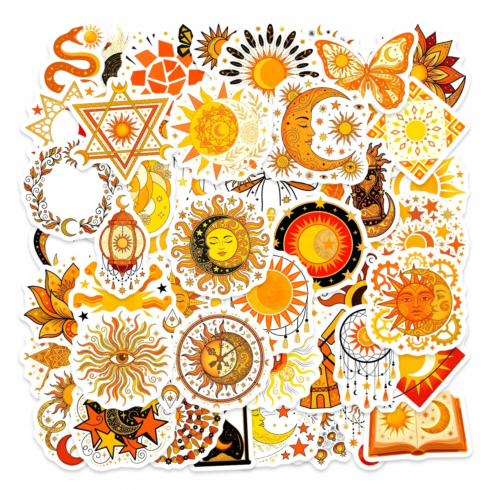 50/100 Stück Sonne-Mond-Mandala-Kunst-Aufkleber, dick, wasserfest, zum Selbermachen, für Tassen, Telefone, Laptops, Helme, Gitarren, Klaviere, Fensteraufkleber