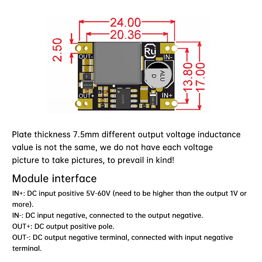 Modulo step-down DC-DC 60V48V36V24V a 12V5V3.3V Modulo regolatore mini buck di conversione di potenza per auto Modulo di alimentazione CC