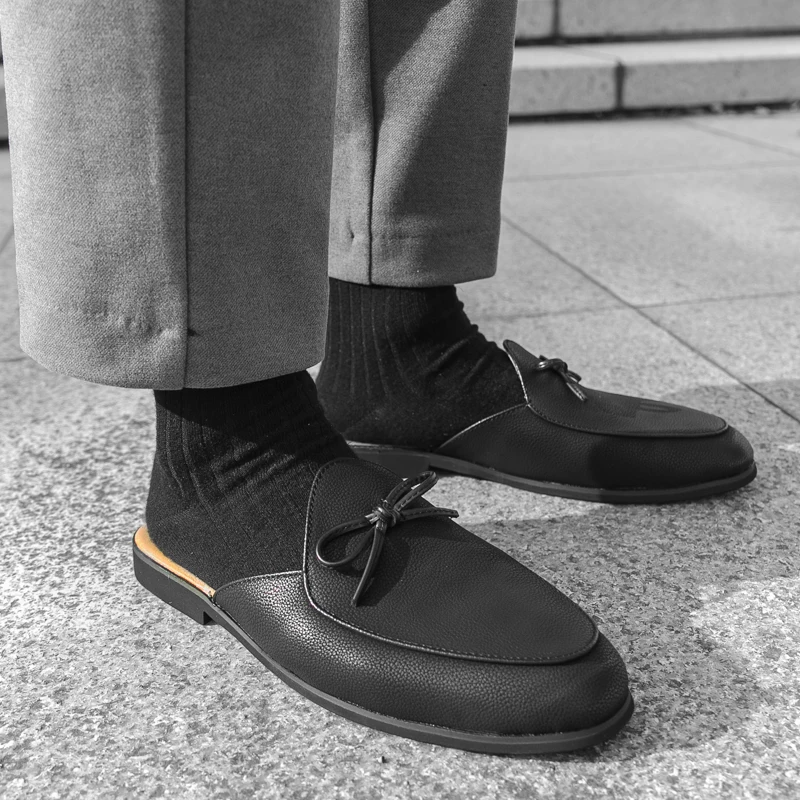 Men Fashion Slippers Men One Step Casual Comfortable Half Dragged Small Leather Shoes Men Outdoor Business Slippers Size 38-44 view 5