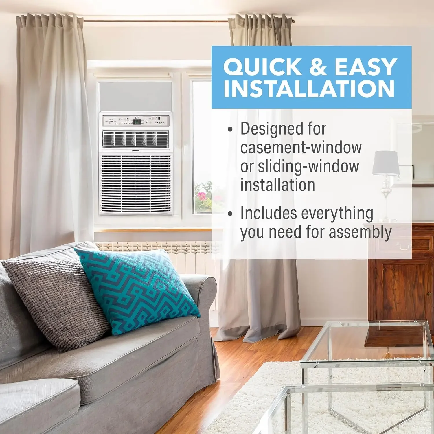 Perfect Aire 10000 BTU Casement Window Air Conditioner Cools 450 Sq Ft Remote with Follow Me Digital LED Display Timer for Sliding Crank Out Window Size 235x1475x21 Inch