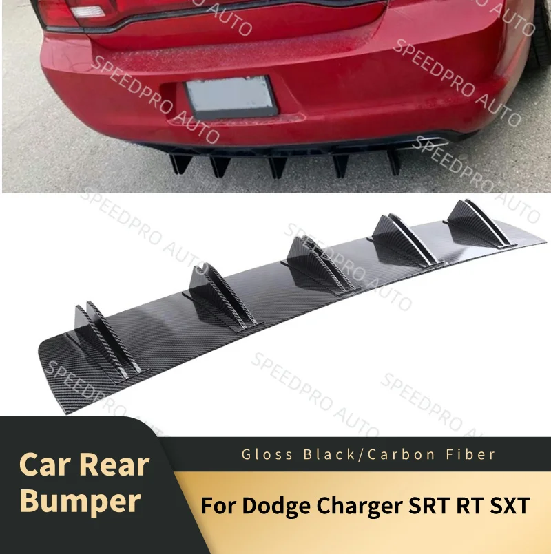 Rear Diffuser 5 Fins Shark Bumper Splitter Spoiler Lip For D0dge Charger SRT RT SXT Car Body Kit Accessories Carbon Fiber Black