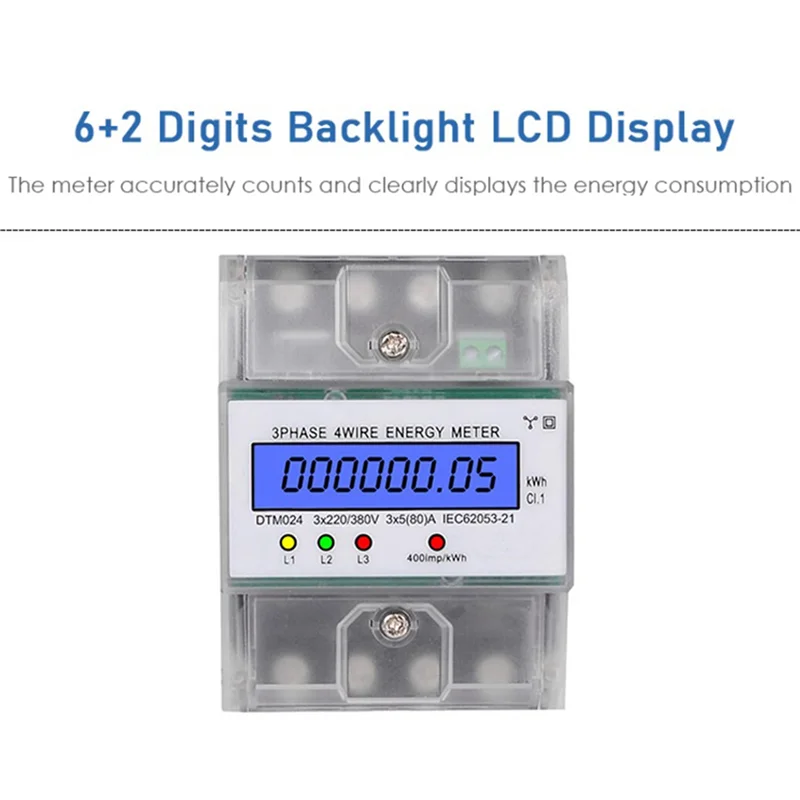 

AC88-3X 3 Phase 4 Wire Energy Meter 220/380V 5-80A Energy Consumption Kwh Meter DIN Rail Installation Digital Power Meter
