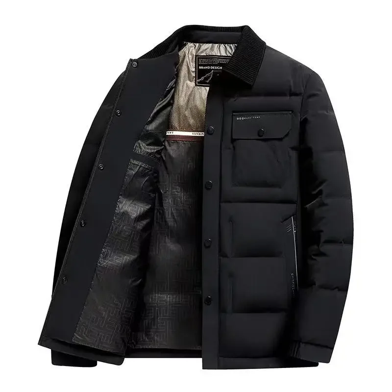 2026 Autumn/Winter New Men's Down Jacket Knitted Thread Collar Duck Down Warm, Fashionable, Casual, Cold Proof Coat Work Style