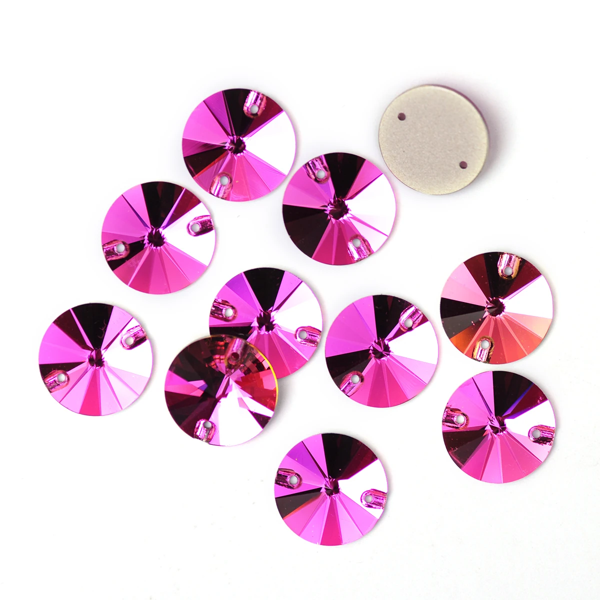 Fuchsia Sew On Rhinestones Round Rivoli Crystal Flatback Glass Sew On Rhinestone Sewing Strass For DIY Clothes Garment