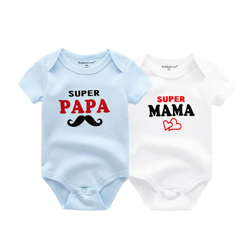 kiddiezoom 2Pcs Baby Bodysuit Set I Love Papa Mama Letter Print Short Sleeve Cotton Unisex Infant Outfit