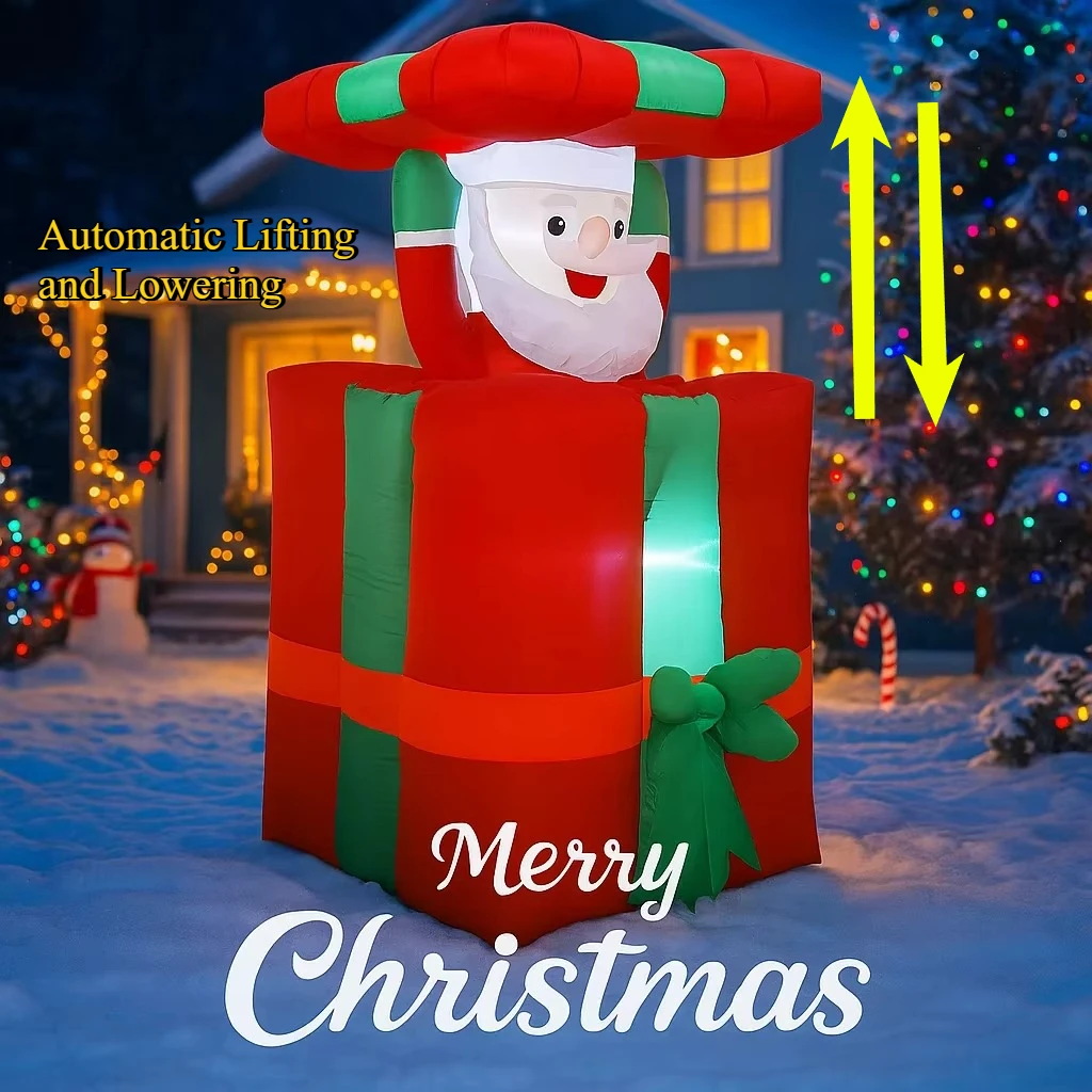 

1.5M/4.9FT Inflatable Santa Claus Gift Box Christmas Lights LED Home Decor Toy Yard Xmas Supplies Outdoor Holiday Party Decor