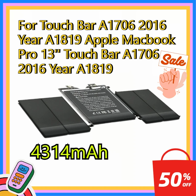 

4314 мАч A1819 Аккумулятор для ноутбука Touch Bar A1706 2016 год A1819 Apple Macbook Pro 13 дюймов Touch Bar A1706 2016 год A1819