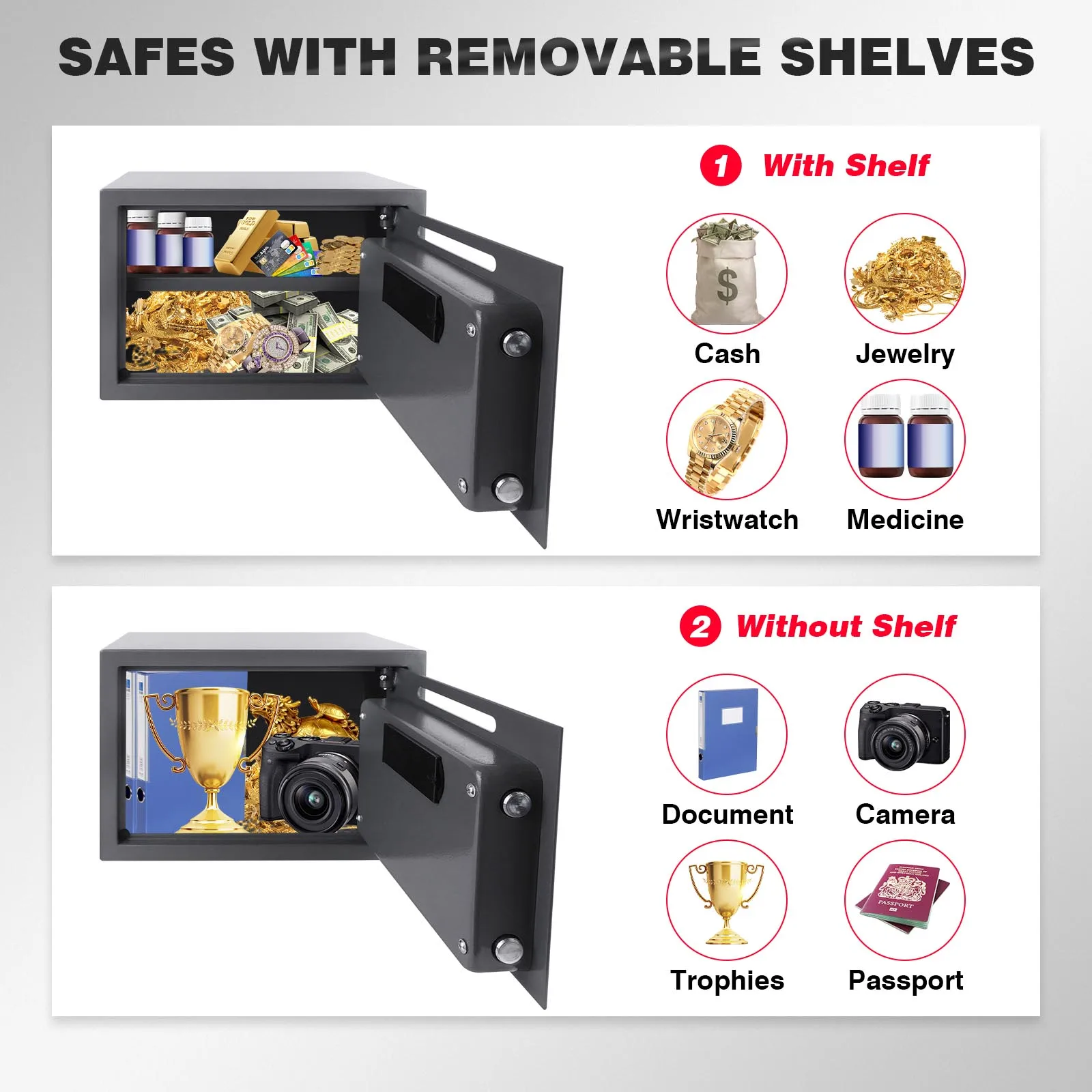 BRIEFNES Upgraded 16L Anti-Theft Steel Safe Box, Fireproof Waterproof Anti-Pry Anti-Drill Dual Lock Security  Office/Jewelry