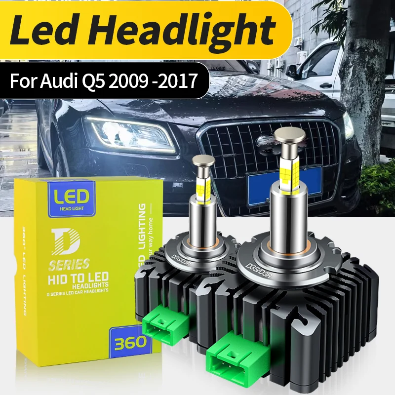 2PCS Car LED Headlights Bulb D3S Replace Xenon Lamp High Low Beam Fit For Audi Q5 2009 2010 2011 2012 2013 2014 2015 2016 2017