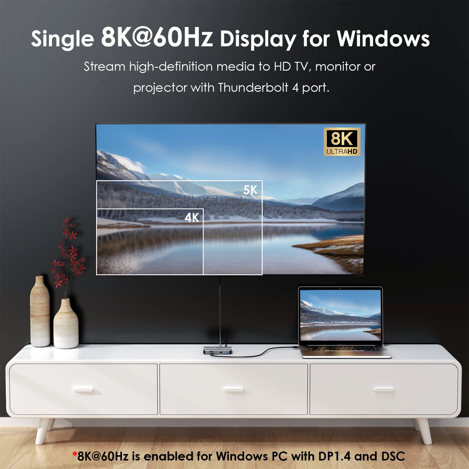 WAVLINK 5-in-1 Thunderbolt 4 ハブ 90W PD 充電 シングル 8K または