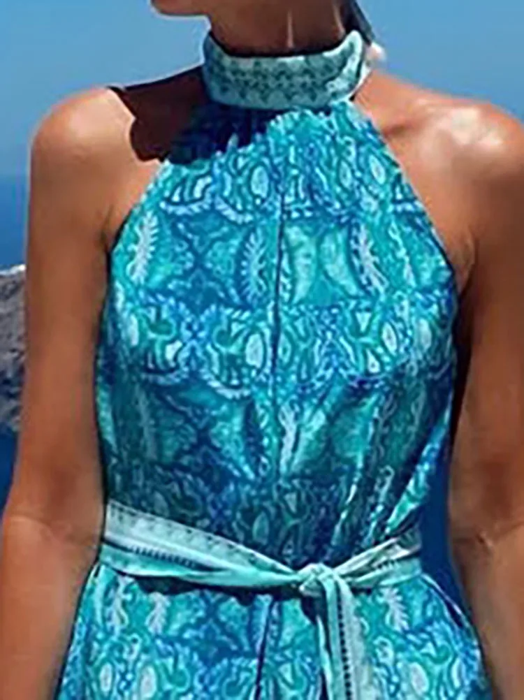 Robe de soirée Sexy, épaules dénudées, taille haute, imprimé bohème, robe de plage, vacances, décontractée, ajourée, sans manches, longue en Satin