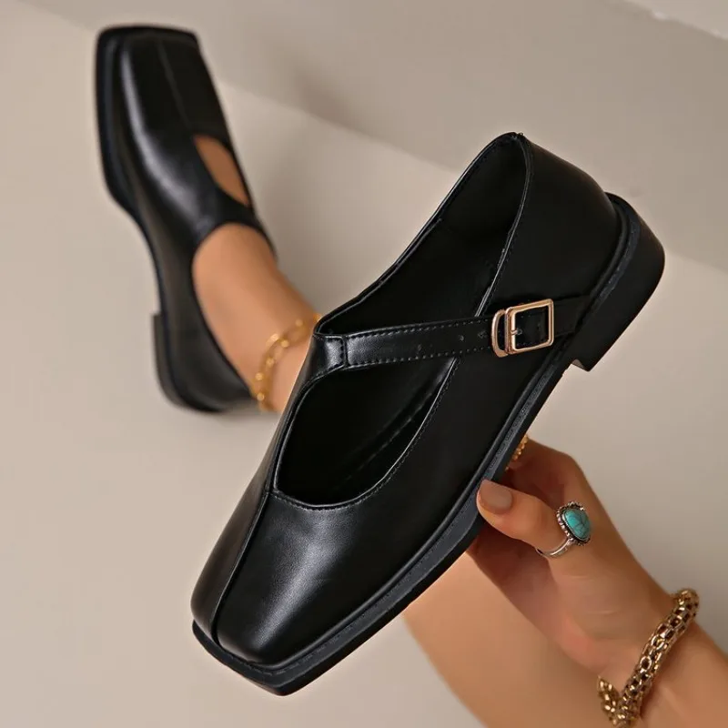 Comemore Retro Loafers Women's Autumn Fashion Square Head Low-heeled Single Shoes Female Shallow Mouth Temperament Mocasines view 5
