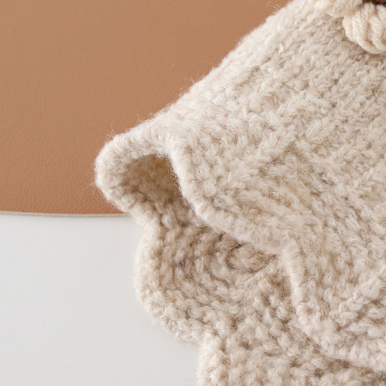 Einfarbig Baby Hut Herbst Winter Stricken Blume Winddicht Gehörschutz Schnürung Kappe Süße Mädchen Infant Kleinkind Mützen Motorhaube – Detail 3