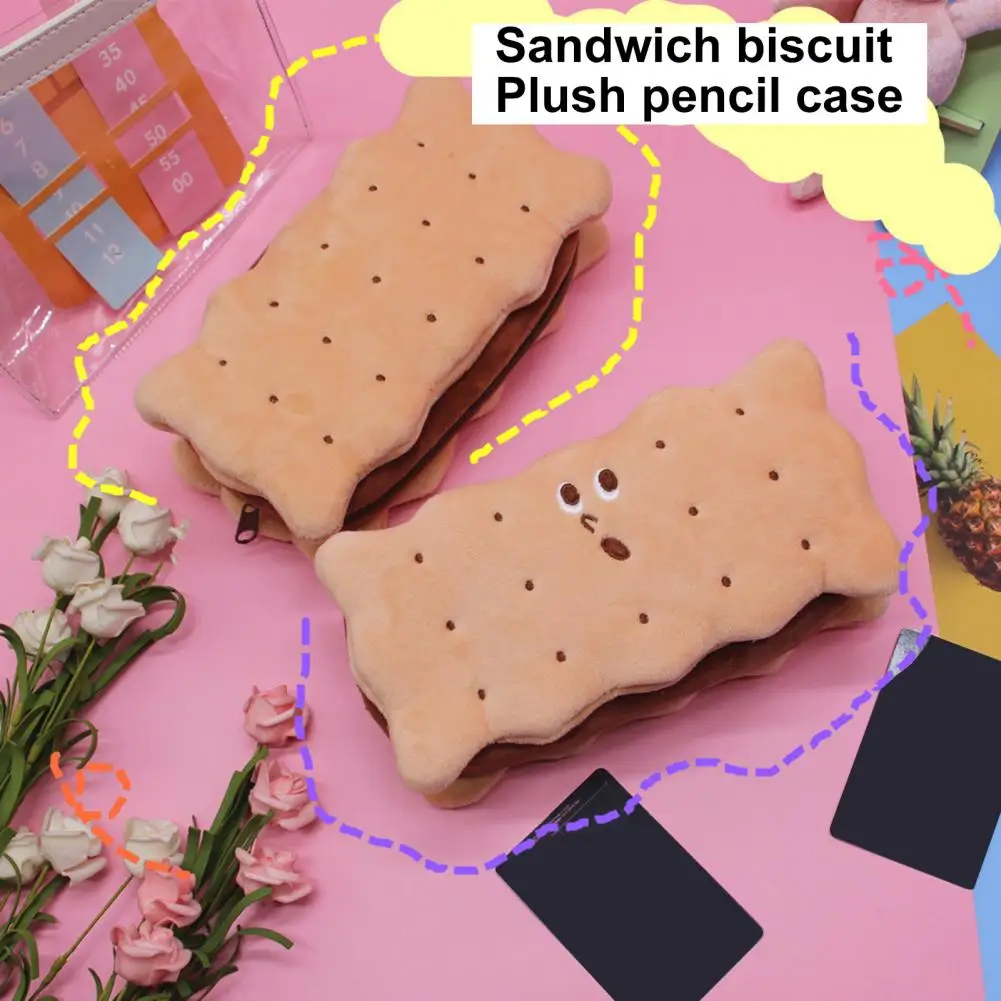 Sandwich Cookies Bleistift Fall Schöne Plüsch Bleistift Tasche Samt Waschbar Minimalistischen Student Stift Lagerung Tasche