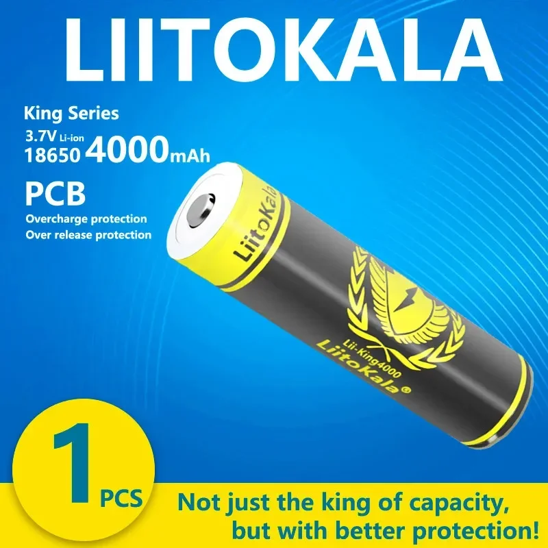 1PCS LiitoKala KING4000 18650 4000mAh Battery 3.7V Recharge Lithium Battery Suitable for Flashlight PCB Protection