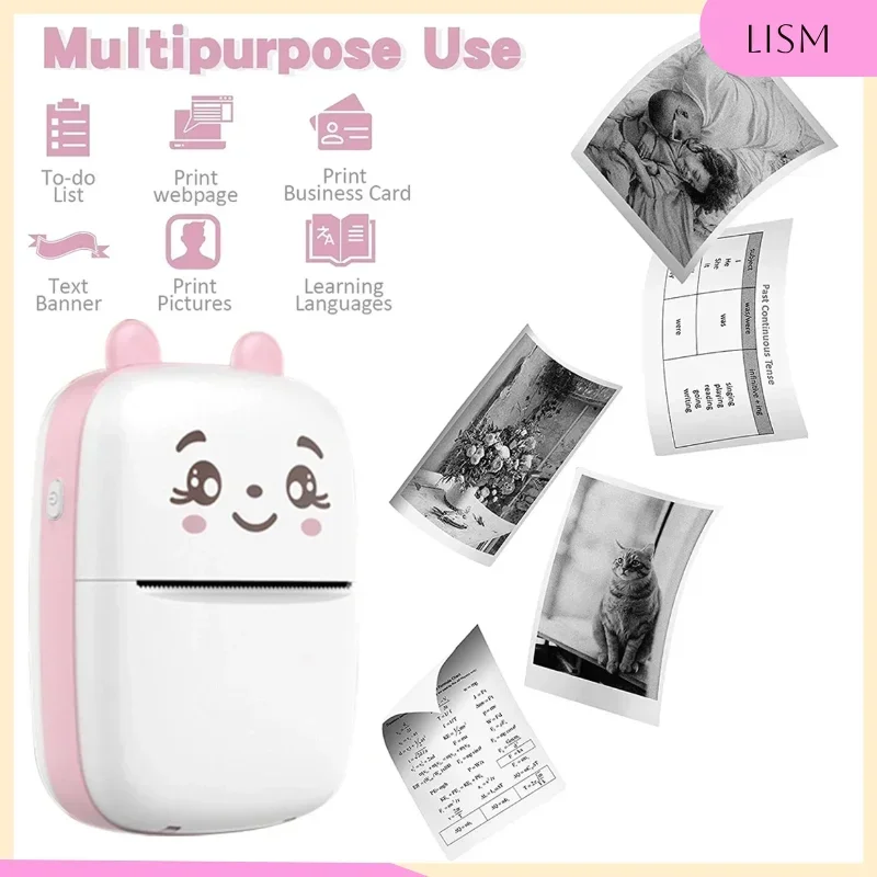 LISM Mini Printer Bluetooth Wireless Mini Photo A8 Printer Label Printer Portable BT Mini Thermal Printer Portable for Kids