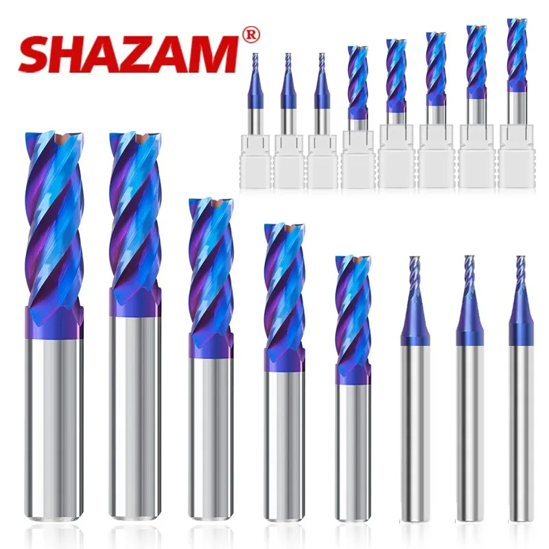 

SHAZAM 1.0mm-12.0mm HRC70 4-Flute Carbide Endmill 11-Piece-Set Tungsten Steel Milling Cutter CNC Machining Center End Mill Tools