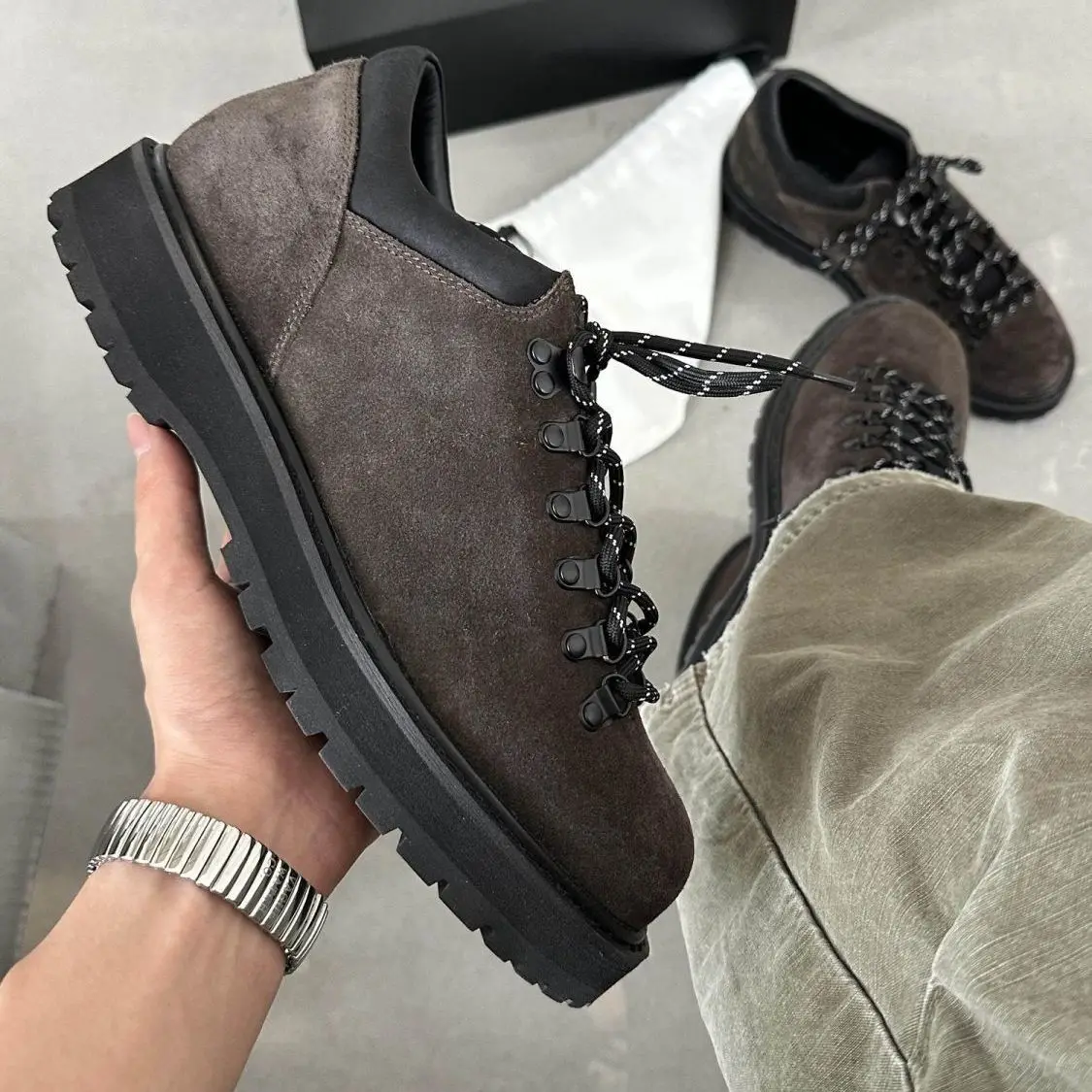 

Thick Bottom Heightening Mountain Shoes Men's Trendy Lace-Up round Head Work Shoes British Style Commuting Outdoor Leat...