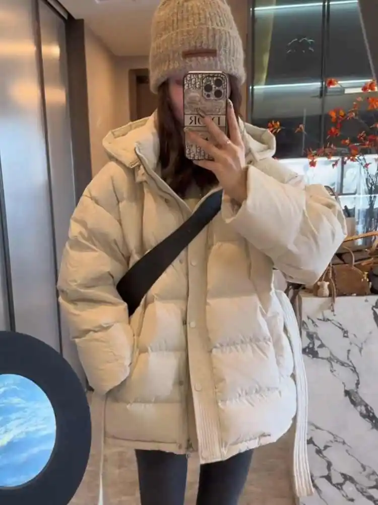 

Women's Thickened White Duck down Puffer Jacket Winter Coat Loose Fit Warm Stylish Bread Style Fashionable Korean Version