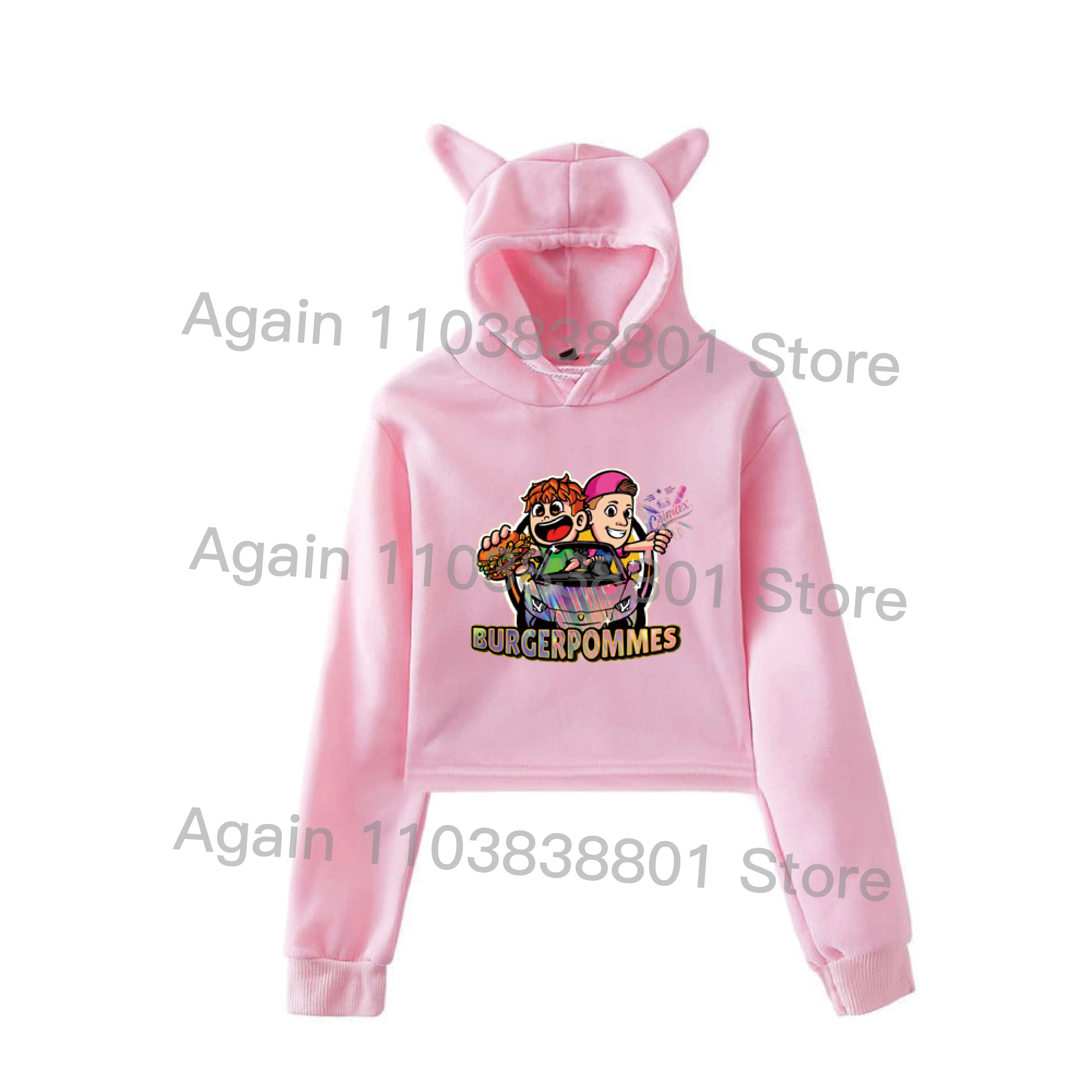 New Burgerpommes Icrimax Boys/girls Crop Top Hoodie for Teenage Girl Streetwear Cat Ear Cropped Sweatshirt Harajuku Kawaii Tops