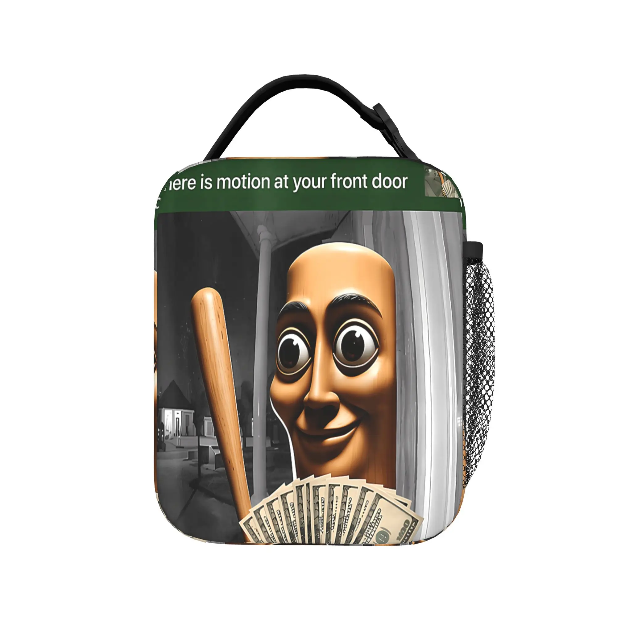 There is Motion At Your Front Door Tung Tung Tung Sahur Meme Lunch Bag Picnic Print Cooler Bag Cute Waterproof Tote Food Bags