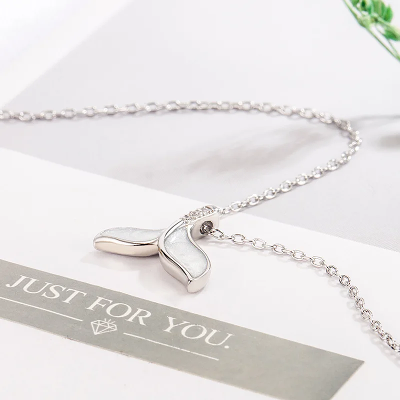 CIAXY Silver Color Tail Fishtail Necklaces for Women Temperament Oil Pendant Clavicle Chain  Summer Ocean Jewelry image 2