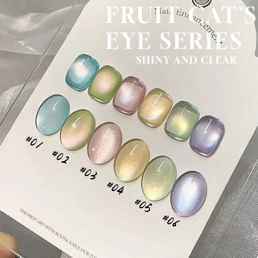 1-6Pcs Miss comoy 15ml Fruit Glass Bead Cat Eye Gel, Guava Peach Pineapple Lime Blueberry, Clear Breathable Aroma UV LED Salon