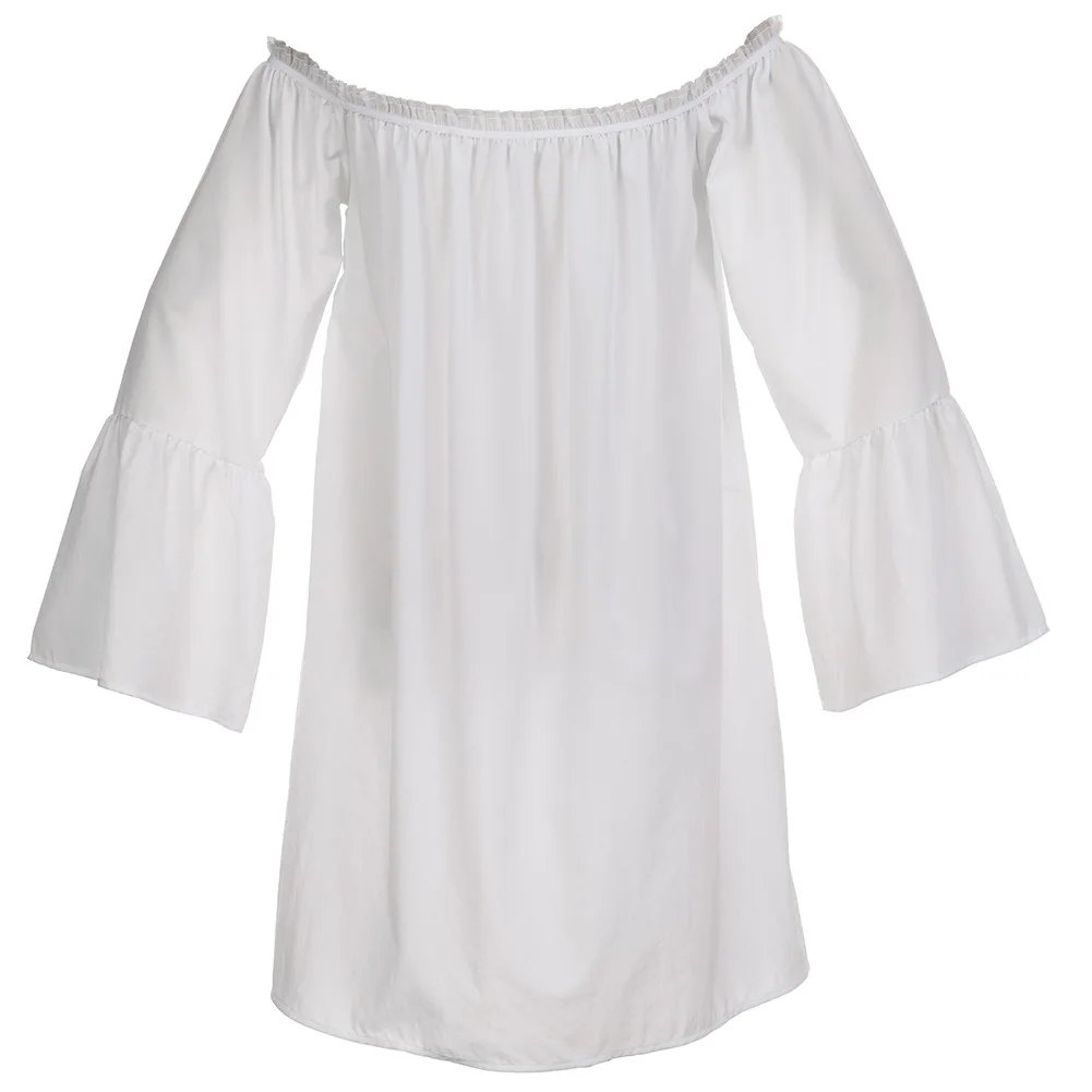 

White Solid Cotton Retro Slash Neck Off The Shoulder Flare Sleeves y2k Sexy Goth Top Steampunk Blouse Woman Victorian Clothing