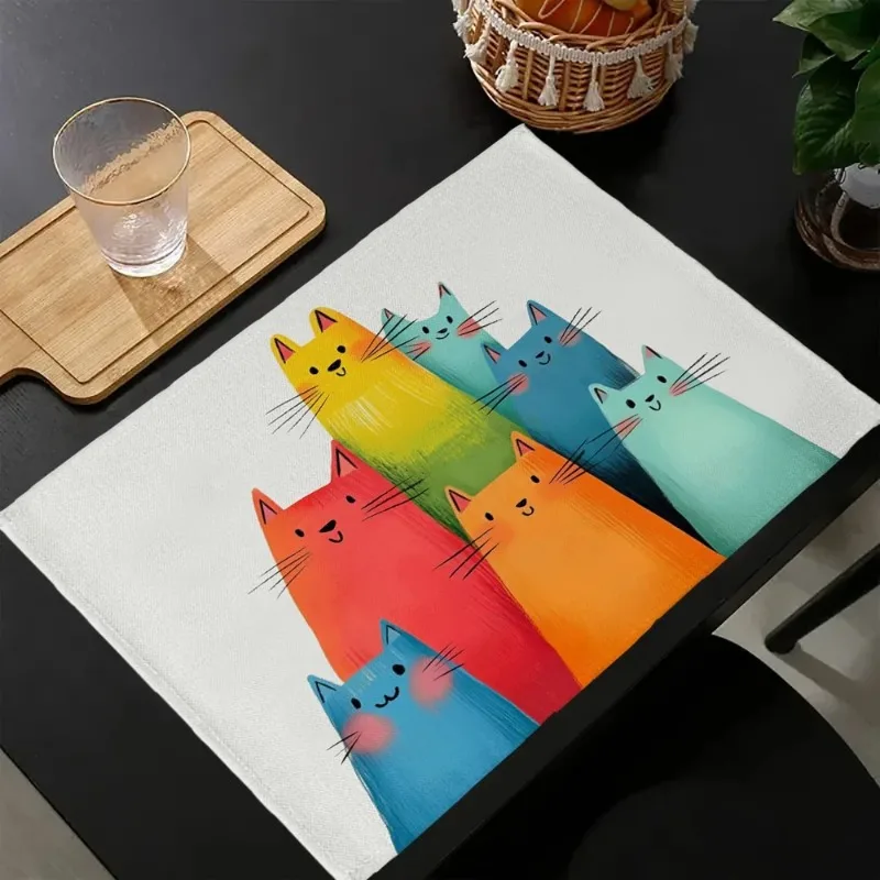 Colorful Cat Print Placemat, Heat-Resistant & Anti-Scald, Dining Table Mat