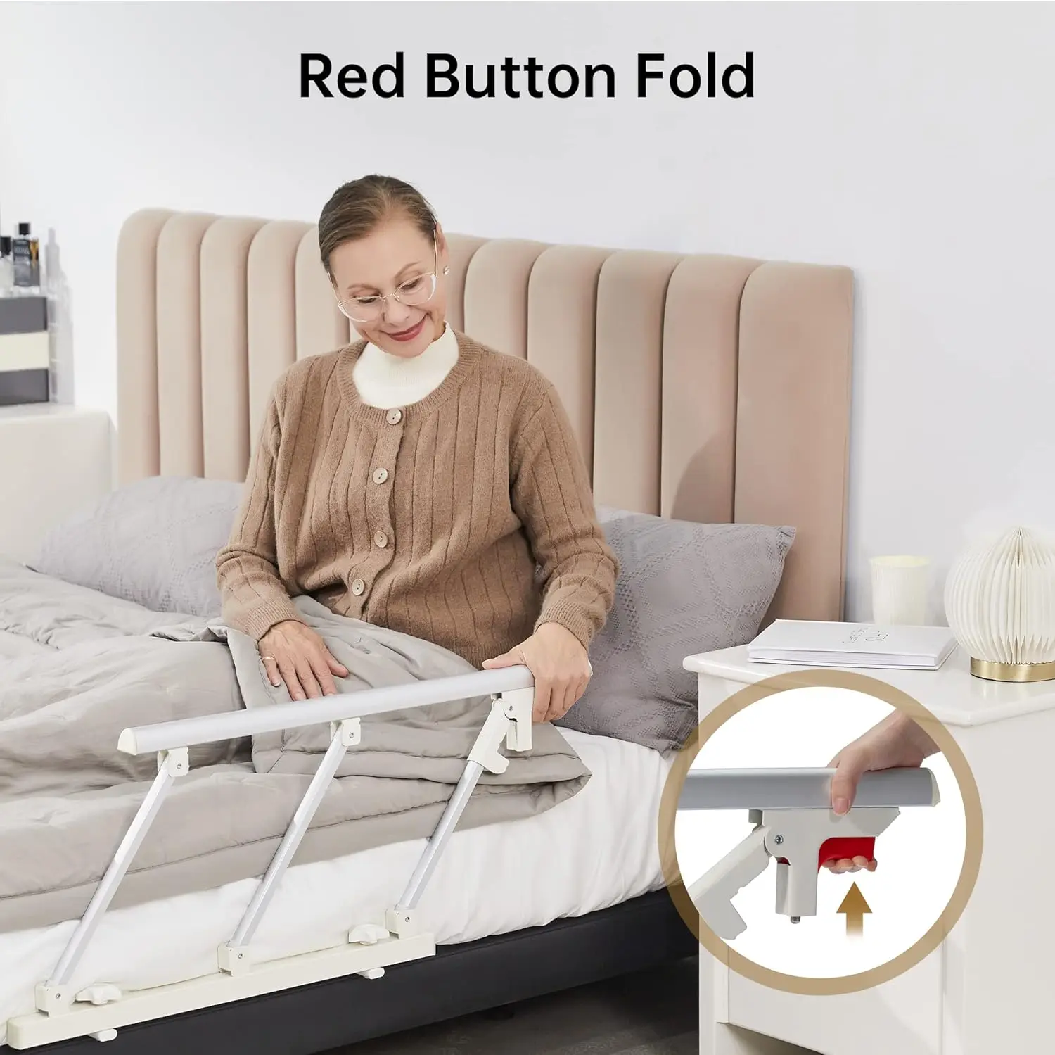 Bed Safety Rail, Folding Bed Assist Handle Adjustable Medical Hospital Assistive Devices Bed Railing for Elderly Seniors Adults,