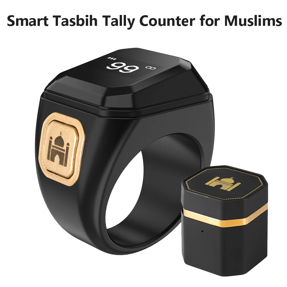 

Iqibla Smart Tasbih Zikr Count Prayer Finger Ring Counters Clicker with OLED Display Bluetooth Tallyand charging box for Muslim