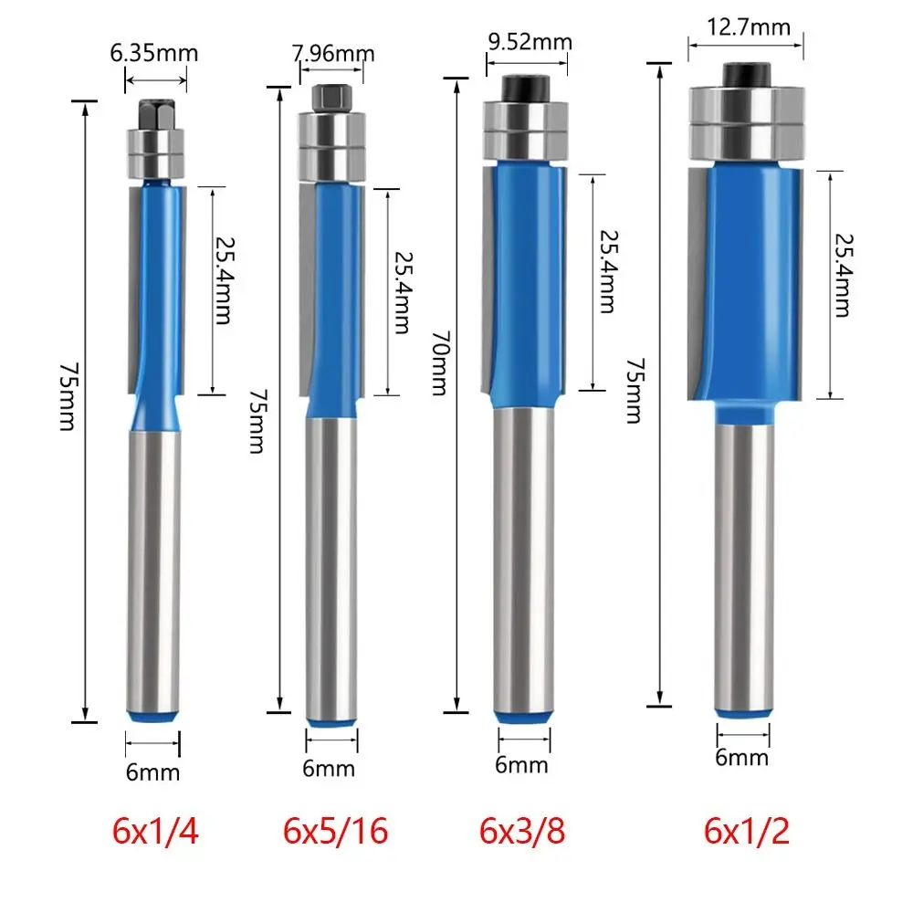 Broca de corte al ras de carburo de doble rodamiento duradero, cortador de fresado de vástago de 6MM, herramienta de carpintería