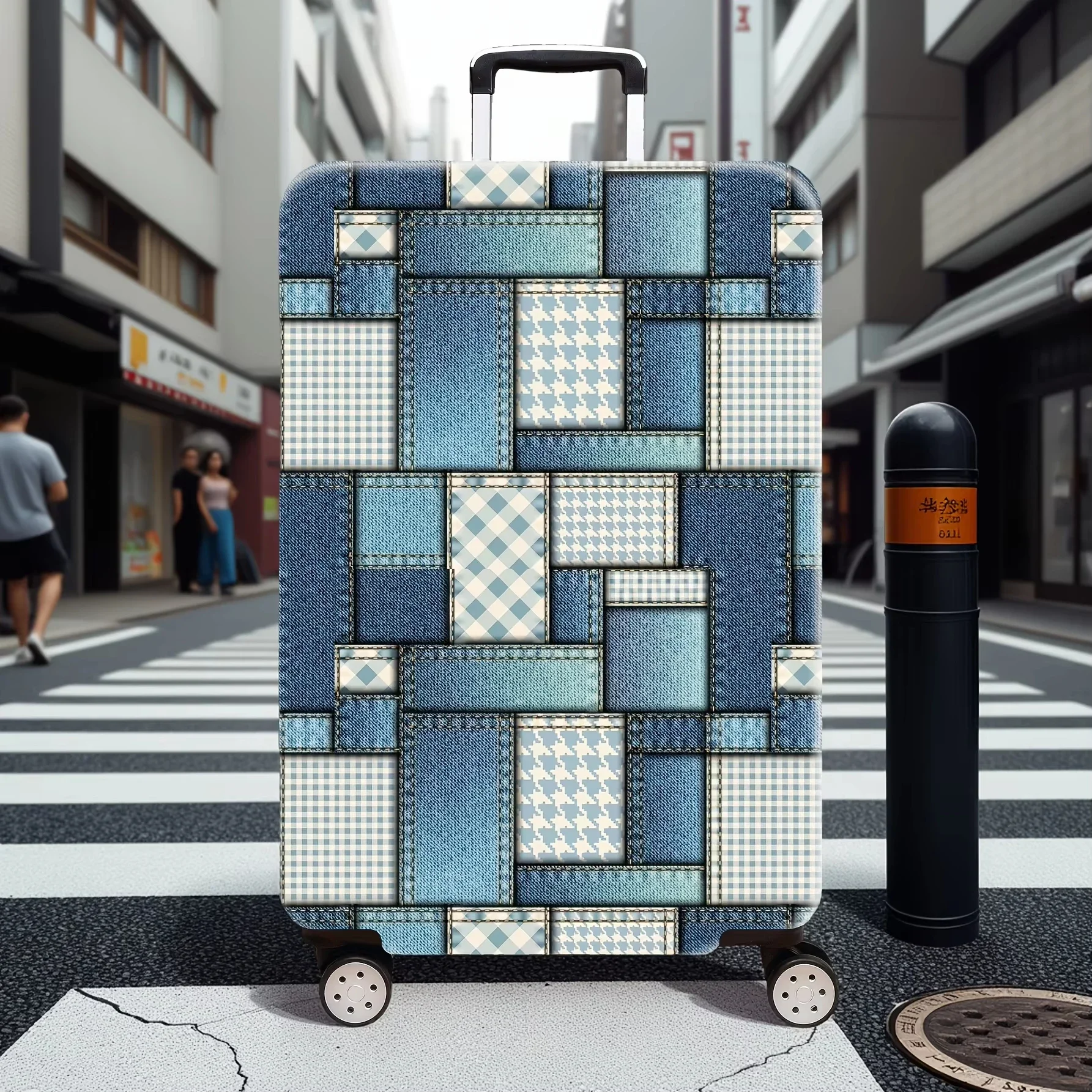 Color Patchwork Fabric Print Luggage Cover Elastic Suitcase Protector Dustproof Anti Scratch Travel