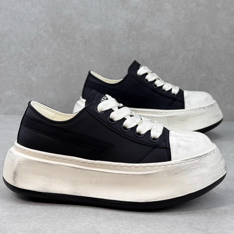 

American Trendy Original Design Retro Wide Version Casual Shoes Men's Genuine Leather Thick Soled Height Increasing Board Shoes