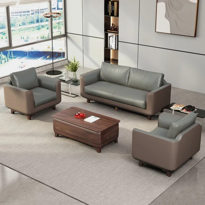 Light gray color blocked Italian texture solid wood foot office sofa hotel public area office furniture