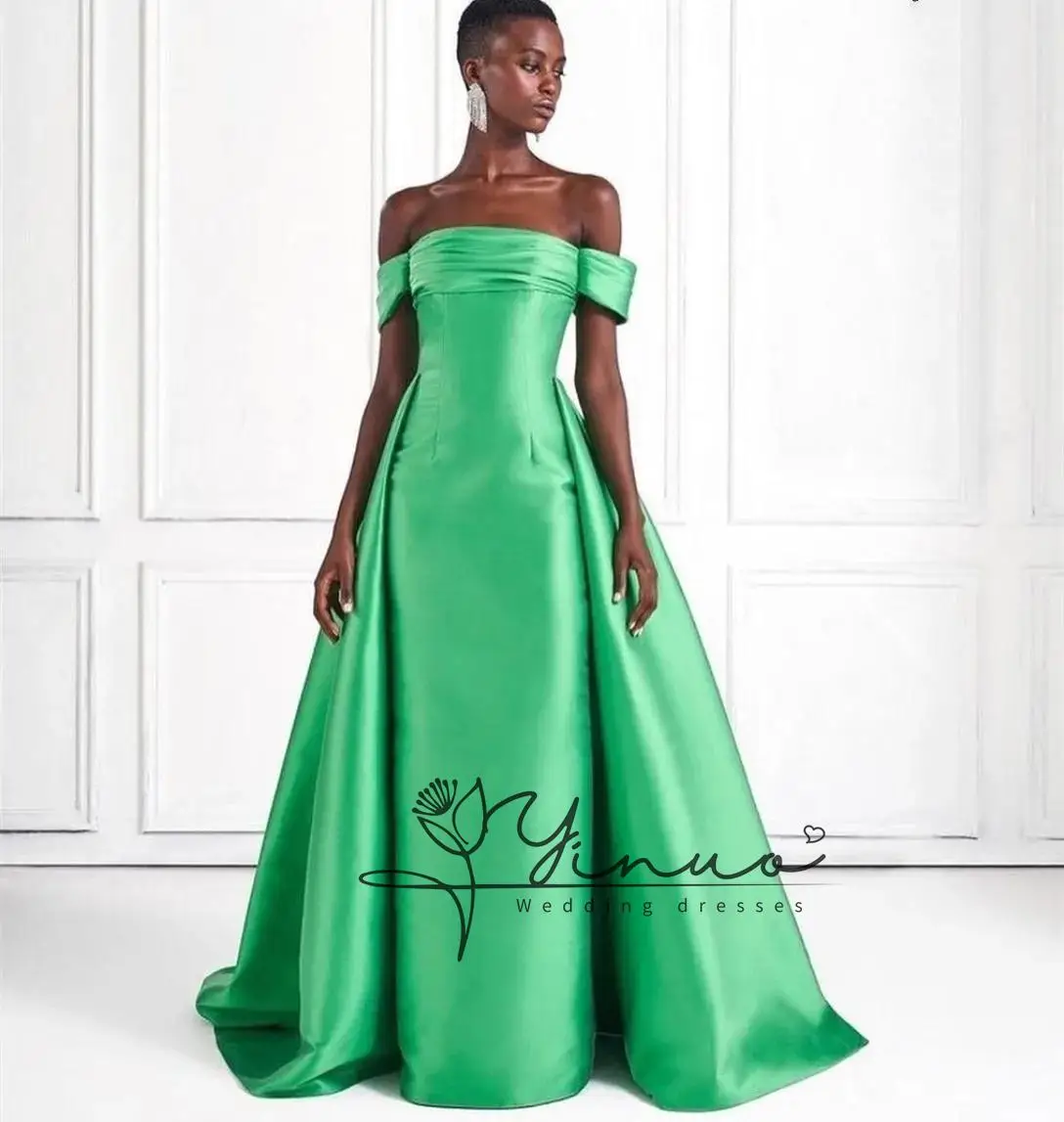 Vintage Long Green Taffeta Evening Dress with Side Train Sheath Floor Length Lace Up Back Prom Dress Robes de Soirée for Women