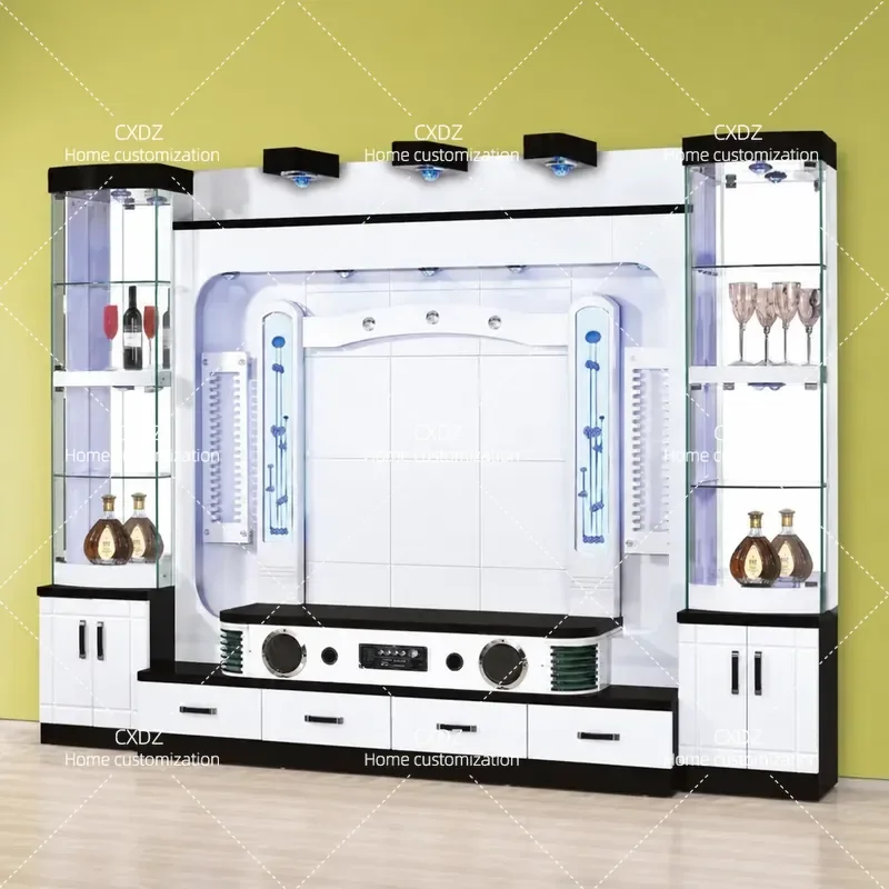 Living room simple TV cabinet wine cabinet combination integrated background wall with audio small apartment multi-functional