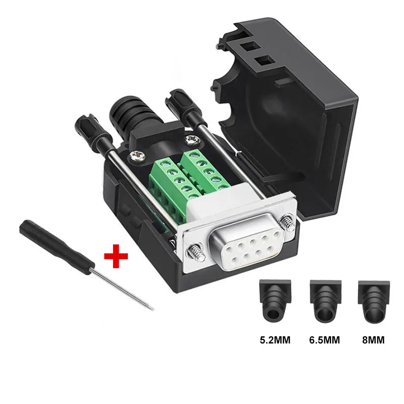 DB9 RS232 Connector D-SUB 9 Pin Male Female Plug RS485 Breakout Terminals 21-24 AWG Wire Solderless Connectors