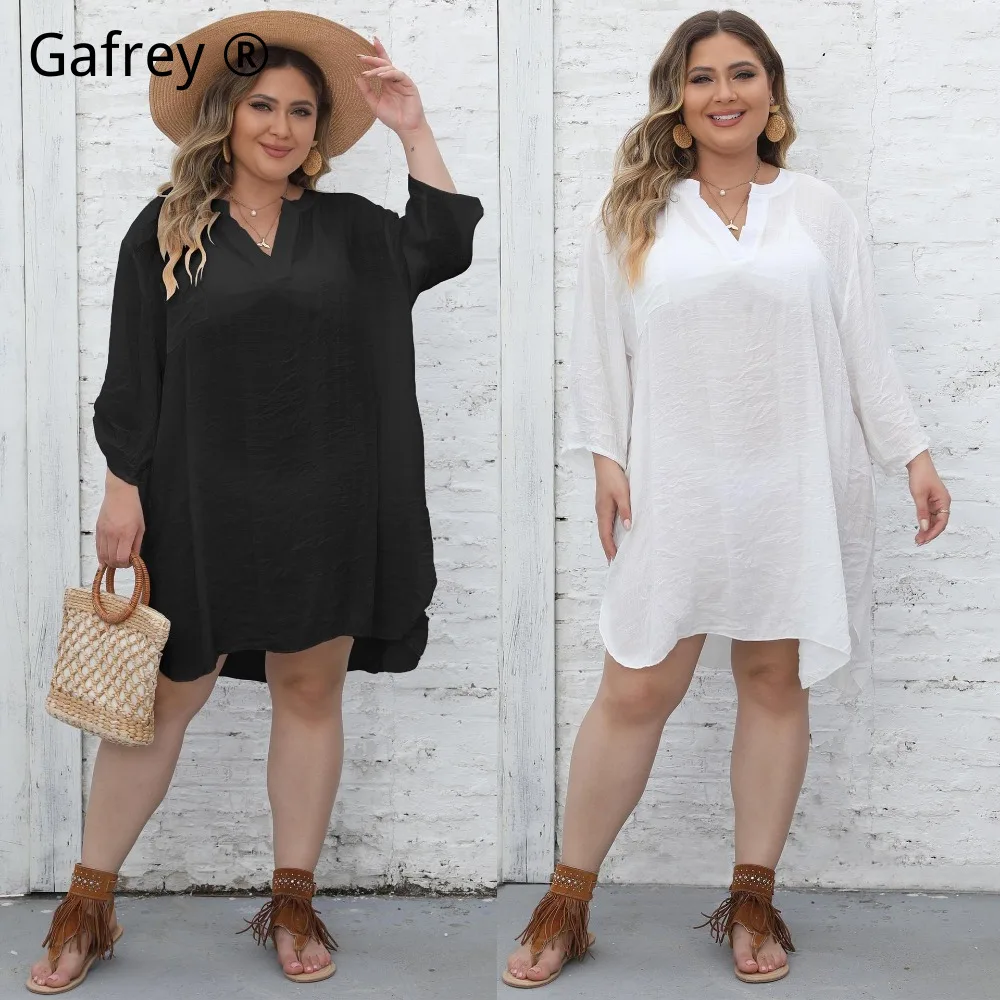 

Women's Plus Size Shirt Style Beach Dress 2026 New Deep V-Neck Sexy Bikini Cover Up Swimsuit Cover Up Vacation Summer Outfits