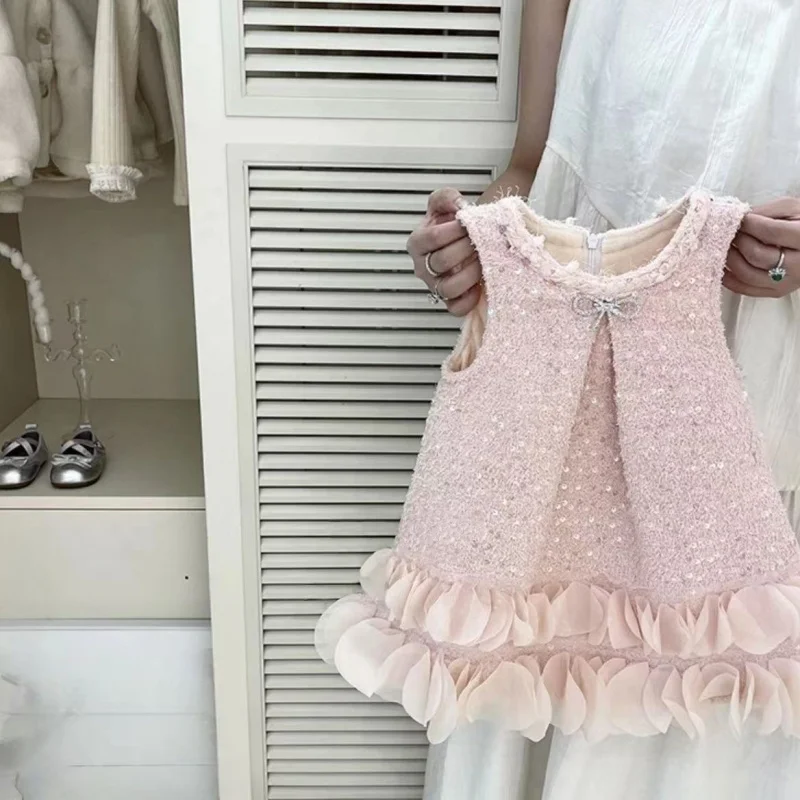 Girls' Fleece-Lined Dress2025Autumn and winter new stylish high-end feel baby girl sequin princess dress