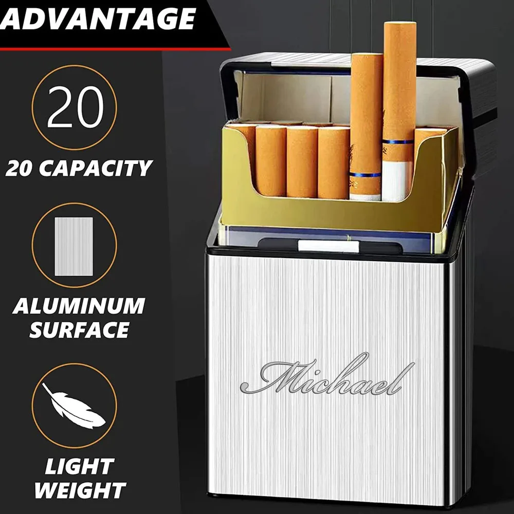 Customized Personalized Aluminum Alloy Cigarette Case Portable Large Capacity Magnetic Buckle Flip Cover Cigarette Storage Box view 4