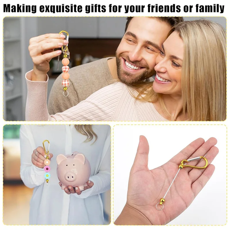 ABEZ 50Pcs Beadable 키 체인 바, 구슬 열쇠 고리 만들기 키트 키 체인 액세서리 참 구슬 DIY 빈 금속 키 체인